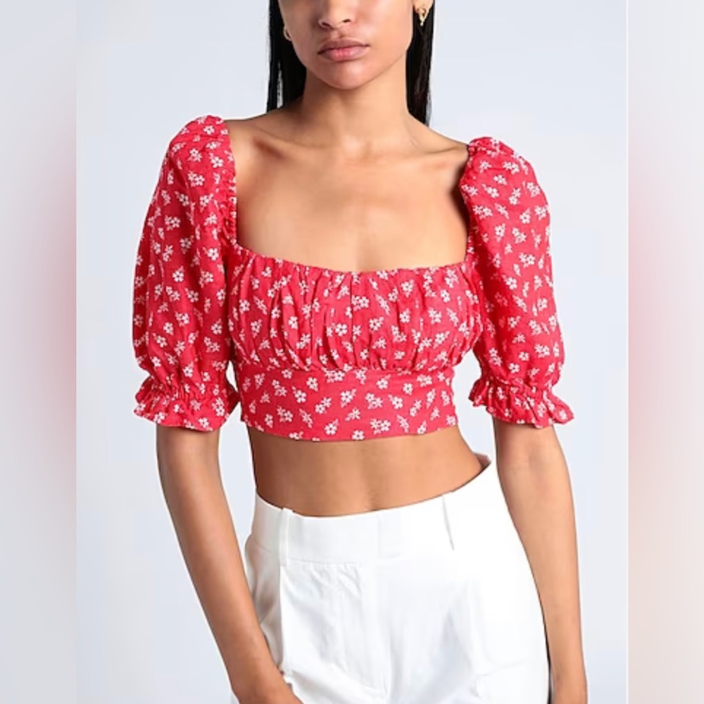 & Other Stories red floral milkmaid crop top size 4 - Picture 3 of 6